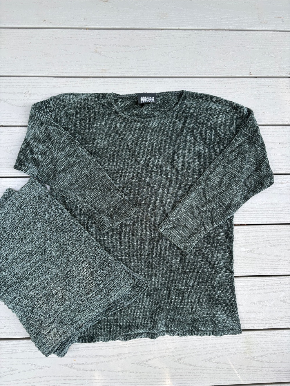 Eileen Fisher Heathered Dark Green Knit Turtleneck Sweater